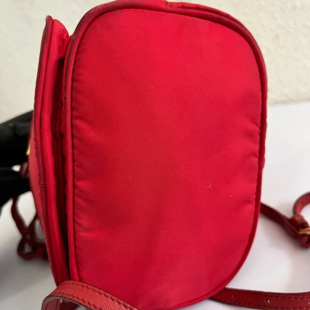 Prada Red Nylon Drawstring Crossbody Bucket Bag with Gold Hardware - Picture 11 of 16
